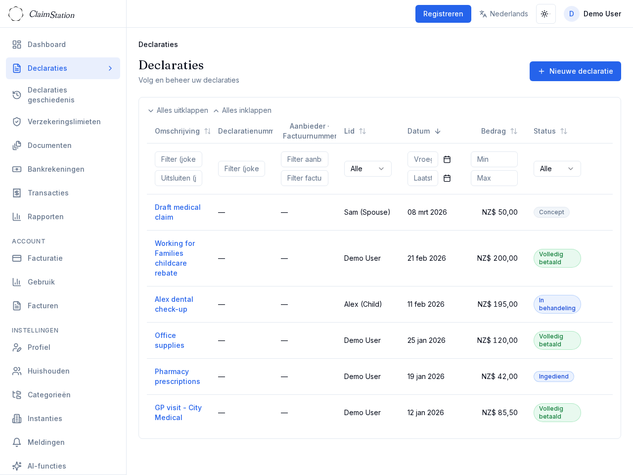 ClaimStation claimslijst